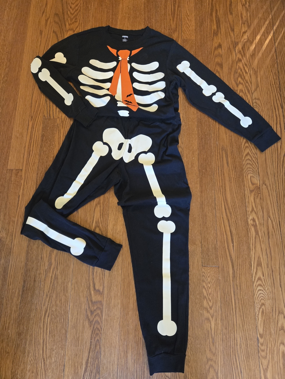 Gymboree Black Skeleton Jumpsuit with Orange Tie Graphic